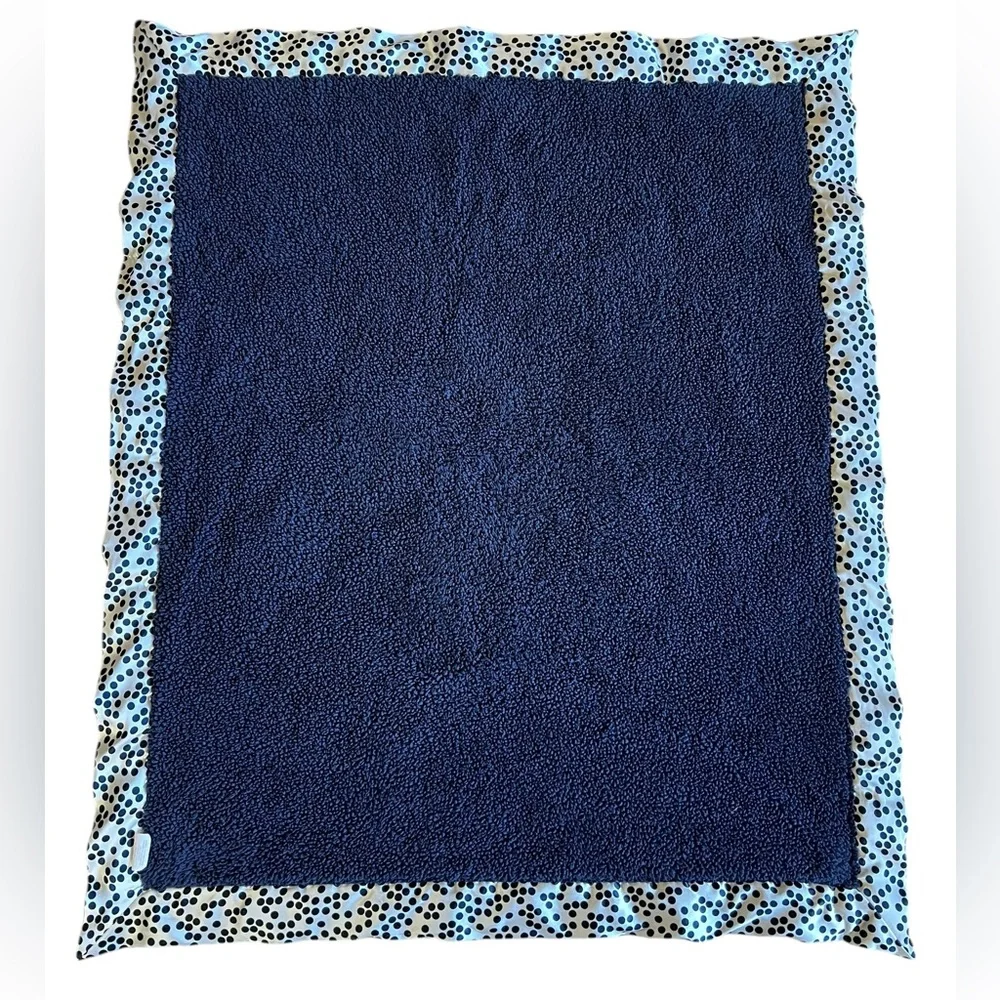 LITTLE GIRAFFE Navy Blue Chenille w Satin Polka Dot Trim Luxe Blanket 35x30” USA